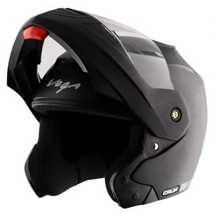 Vega Crux ISI Certified Flip-Up Helmet for Men and Women with Clear Visor(Black, Size:L)