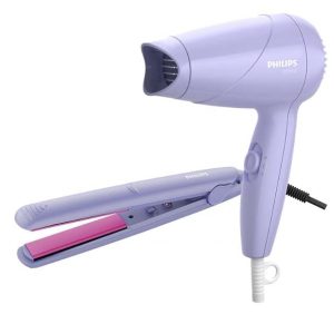 Philips HP8643/56 1000 Watts Hair Dryer and Straightener Combo, Miss Fresher’s Styling Kit, Purple