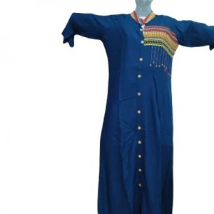 Women’s Stiched Blended Silk Embroidered Straight Fit Kurta, Pant & Dupatta Set Blue