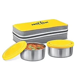 MILTON New Mini Lunch Insulated Tiffin, Set of 2, (280 ml Each), with Jacket, Yellow | Light Weight | Leak Proof | Easy to Carry Visit the MILTON Store