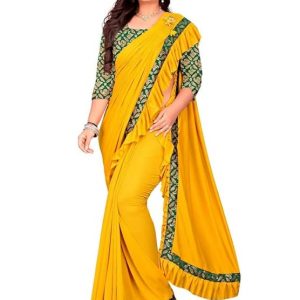 SIRIL Women’s Dyed Lace Ready To Wear Lycra Saree with Unstitched Blouse Piece