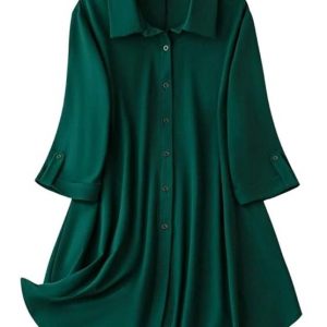 Leriya Fashion Western Dress || Rayon Solid Button Front Shirt Dress for Women || Roll Tab Sleeve & Collared Neck Flared Dress || Office || Summer Short Dresses for Women.