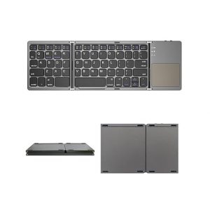 T TECLUSIVE Slim Foldable Wireless Bluetooth Keyboard with Integrated Touchpad | Folding Rechargeable Keyboard with Trackpad | Compatible for iPhone iPad/Android/Tablets/Mac Windows Laptop