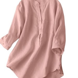 Women Mandarin Collar Solid Regular Wear Long Top/Shirt
