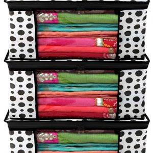 Kuber Industries Saree Covers With Zip|Saree Covers For Storage|Saree Packing Covers For Wedding|Pack of 3 (Black & White)