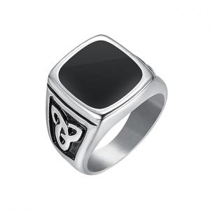 Yellow Chimes Stainless Steel Square Shaped Silver Rings for Men