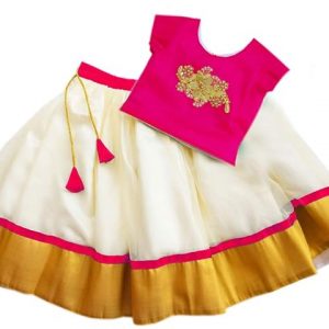 Stanwells Kids Baby Girl’s Net Readymade Lehenga Choli Cream and Pink AG008D (6months-8 years)