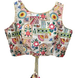 Vihu Fashion Women’s Phanotm Silk Floral Sleeveless Saree Blouse