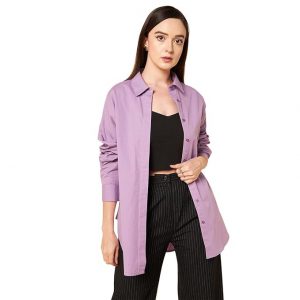 High Star Oversized Solid Cotton Pink Casual Shirt