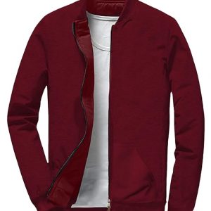 LEOTUDE CASUAL JACKET For Men’s Regular Fit Loopknit Bomber Jacket (Color Maroon)