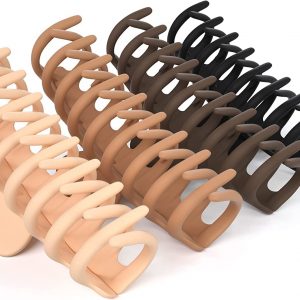 ALIBA COLLECTION Large Claw Clips for Thick Hair, 4.3″ Matte Big Hair Claw Clips Non-Slip Claw Hair Clips Strong Hold Barrette Jumbo Hair Clips for Women Long Thick Hair (4packs[MULTICOLOR])