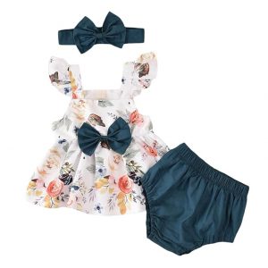 Hopscotch Baby Girls Cotton Sleeveless Floral Printed Overall Set in Green Color