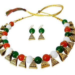 JFL – Jewellery for Less Tiranga/Tricolour/National Flag Necklace set for Handmade Fashion Jewellery for Independence Day/Republic Day in Orange, White & Green for Women & Girls