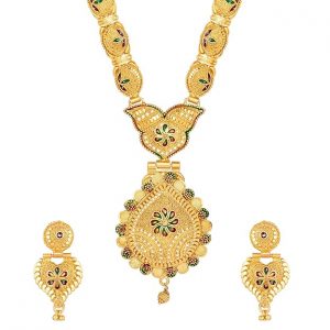 Shining Diva Fashion Latest Long Design Necklace Set For Women Traditional One Gram Gold Plated Jewellery Set for Women (Golden) (11503s)