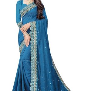 Fashion Day Women’s Georgette Silk Embroidery Border Work Saree with Heavy Work Blouse Piece