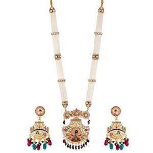 ZENEME Jewellery Set Gold Plated Long Necklace Hyderabadi Design Pearl Peacock Necklace Set With Earring Jewellery For Women & Girls