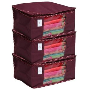 Kuber Industries Saree Covers With Zip|Saree Covers For Storage|Saree Packing Covers For Wedding|Pack of 3 (Maroon)