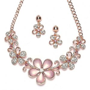 ZENEME Rhodium-Plated American Diamonds Studded Floweret Necklace With Earrings Jewellery Set For Girls and Women