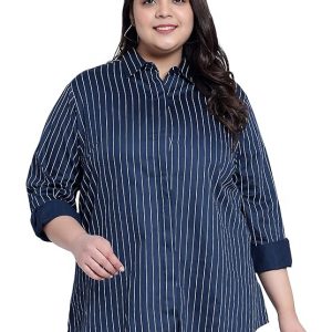 Indietoga Women’s Plus Size Longline Stripe Cotton Casual Formal Shirt (2XL to 7XL)