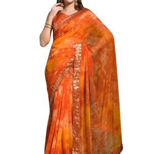 AKHILAM Women’s Chiffon Turquoise Embellished Designer Saree With Blouse Piece (MNSURI218_VP_Parent)