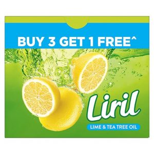 Liril Lime and Tea Tree Oil Bath Soaps: Refreshing Bathing Soaps with Freshness of Lemon – Paraben and Sulphate Free Soap Bar, 125 g (Buy 3 Get 1)