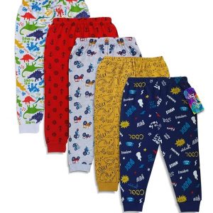minicult Cotton Pajama Pants with All Over Print for Boys and Girls (Multicolor Designs)(Regular Fit)(Pack of 5)
