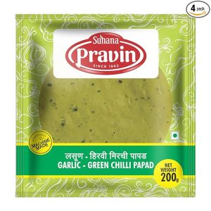 Suhana Papad – Garlic Green Chilli papad, Machine Made 200g Pack – Pack Of 4 (800g, 200g X 4 Pack)