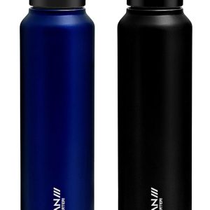 CASPIAN /// Hike Stainless Steel Sipper Water Bottle (Black-Blue, 1 Litre, Set of 2)| Leak Proof Thunder for Fridge Home Office Travel School Kids Boys Girls Adults Sports Gym Yoga
