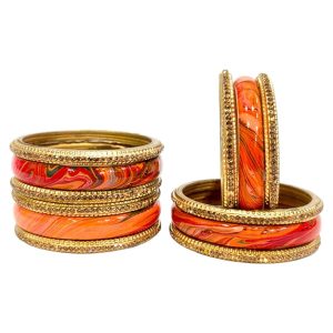 Lahthi Wala – Traditional Jaipuri Lakh Bangle Handmade Rajasthani Bangles for Women, Ethnic Wedding Set For Girls & Ladies, Gift For Wife (12 pis) Gold & Multicolor