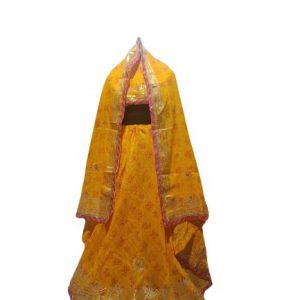 Vansh Enterprises Women/Girls Traditional Gota Patti Work Bandhani Bandej Design Kota Doria Ready to Wear Lehenga & Dupatta With Unstitched Blouse Piece