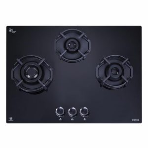 Elica Hob 3 Italian Burner Auto Ignition Glass Top with Full Brass Direct Multi-Flame Burner Gas Stove (FLEXI HEXA 360 LOTUS IND HD BRASS)
