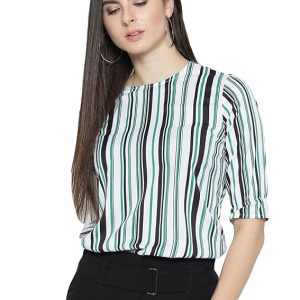 Pujia Mills Women’s Casual Round Neck Half Sleeve Lining Printed Top. (PC Tops 32)