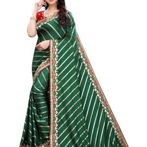 Satrani Women’s Embroidery Gota Patti Foil Printed Poly Silk Saree with Blouse Piece