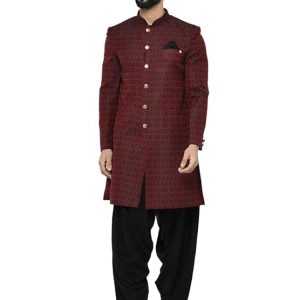 KISAH Men’s Cotton Blend Full Sleeves Regular Fit Woven Design Sherwani Patiala Set