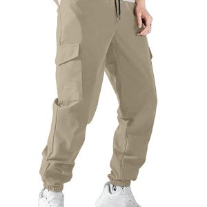 Men’s Solid Drawstring Waist Flap Pocket Side Cargo Pants…