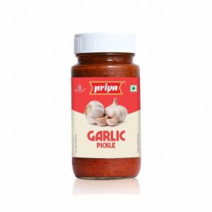 Priya Garlic Pickle, 300g – Authentic Telugu Style Achar | Traditional South Indian Taste | Homemade Lahsun Achar | Tangy and Spicy| With Garlic Pieces and Mixed Spices| Glass Jar