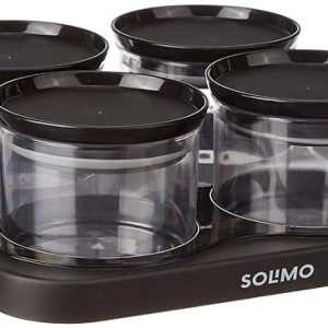 Solimo Airtight Plastic Storage Container Set, With 4 Containers (500ml) & Serving Tray, BPA Free, Black