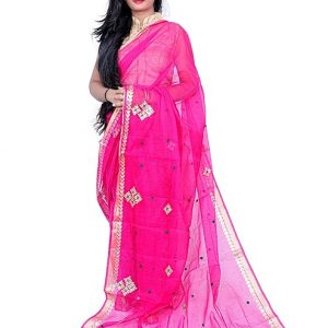 MAMTA Woman’s Latest Kota Doria Embroidery Gota Patti Saree With Running Blouse