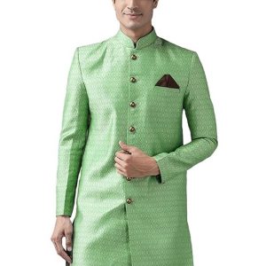 VASTRAMAY Men’s Beige Silk Blend Sherwani Only Top