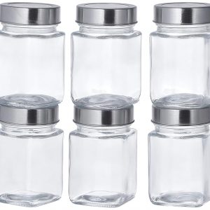Solimo Square Glass Storage Containers (Transparent, Set Of 6, 310 ml Each)