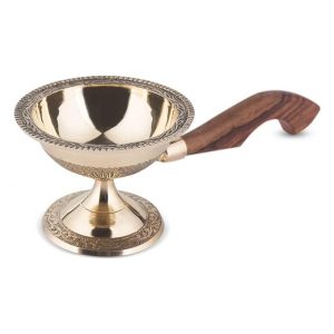 Alodie – Brass Sambrani Stand & Loban Dhoop Dani Burner with Wooden Handle for Kapur – Sambrani Dhoop Holder Pooja Items for Home (Small 8.7×3.1×2.5)