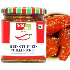 Add me Red Stuffed King Chilli Pickles 200gm lal mirch ka Bharwa Banarasi Masala mirchi ka achar 200g Glass Jar