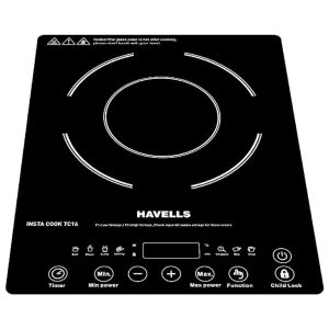 Havells Insta Cook Tc 16 Energy Efficent Induction (Black), 1600Watt, with 7 Cooking Option, Auto Pan Detection Sensor &3 Year Coil Warranty, Tempered Glass
