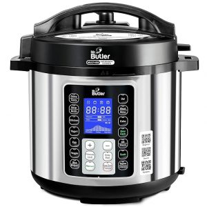 Mr. Butler RoboChef Instant Pot 6 Litre Stainless Steel Pot, 9-in-1 Multi-Use Automatic Electric Pressure Cooker, 14 pre-Set Cooking Functions, Black/Silver