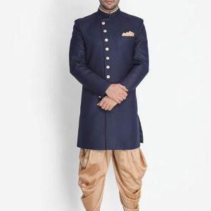 VASTRAMAY Men’s Black Silk Blend Kurta and Dhoti Pant Set