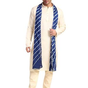 DUPATTA BAZAAR Men’s Blue Leharia Dupatta for Kurta/Sherwani/Achkan
