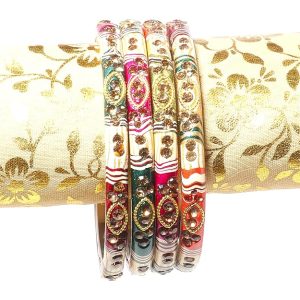 Suprimo Fashion Multi Special Lakh Metal Chudi Bangles Set For Women & Girls (pack of 4)