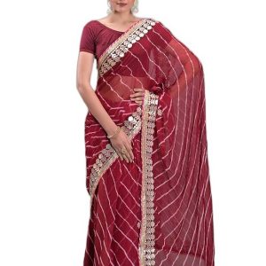 Rajeraj Chiffon Women’s/Girls Stylish Tradition Leheriya Gota Patti Lace Saree -03