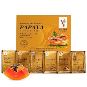 NutriGlow NATURAL’S Advanced Pro Formula Papaya Facial Kit for Glowing Skin Cleanup Kit for Even Skin Tone, 60gm