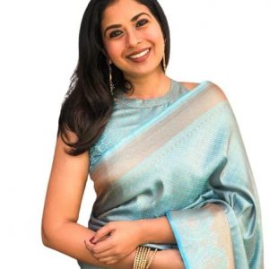 Women’s Kanjivaram Soft Lichi Silk Banarasi Sarees With Blouse Piece_Blue